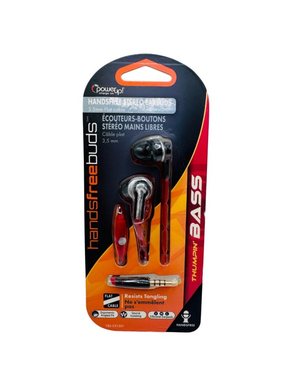 PowerUp Handsfree Stereo Earbuds With 3.5mm Flat Cable Red